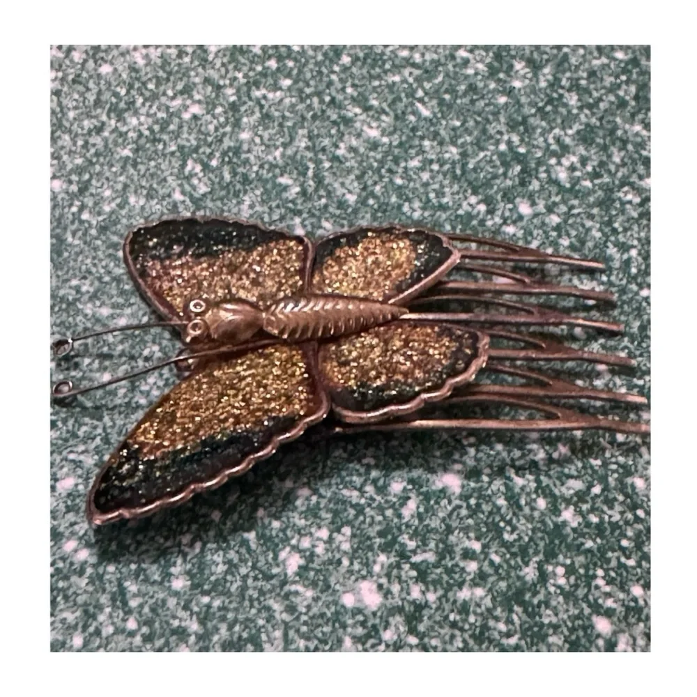 Vintage Butterfly Hair Comb in Fairy Emerald Green and Gold Finishing